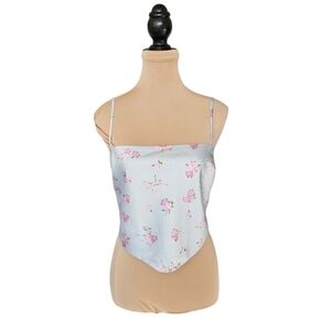 Sun-deh Aritzia Elektra Blue Floral Tie Back Spaghetti Strap Cropped Top Sz M